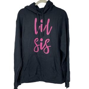 PORT & COMPANY "LIL SIS" BLACK HOODIE WITH KANGAROO POCKET SIZE LARGE